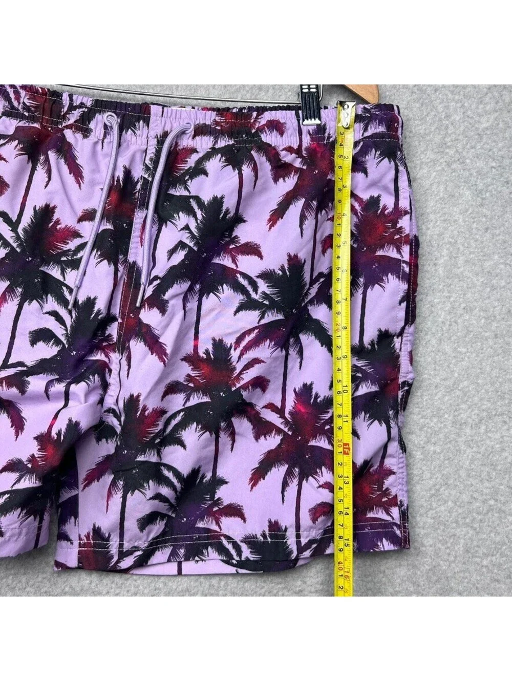 Primark Mens Purple Palm Tree Swim Trunks Board Shorts XL Beach Y2K Surf Vaca